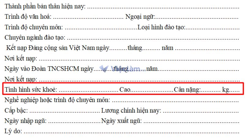 Cách ghi tình trạng sức khỏe trong sơ yếu lý lịch Vị trí mục tình trạng sức khỏe trong sơ yếu lý lịch