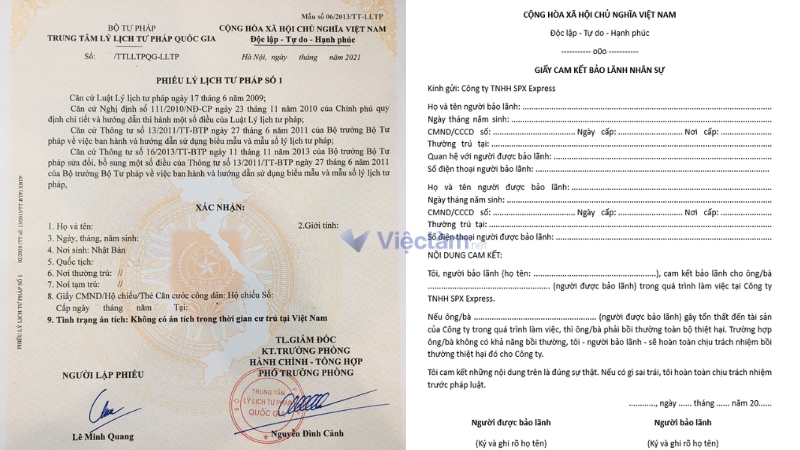 Mẫu Lý lịch Tư Pháp số 01 và Đơn cam kết bảo lãnh dân sự 