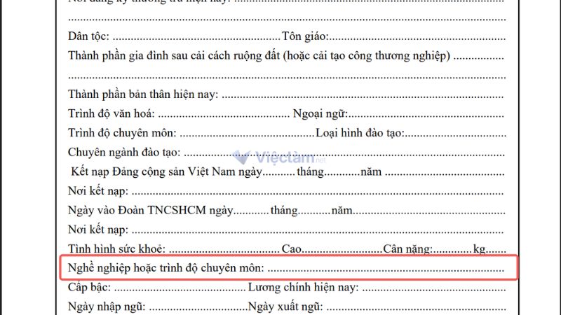 Vị trí của mục nghề nghiệp trong sơ yếu lý lịch tự thuật