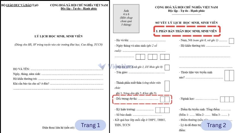Hướng dẫn cách viết đối tượng dự thi trong sơ yếu lý lịch Vị trí của mục đối tượng dự thi trong sơ yếu lý lịch