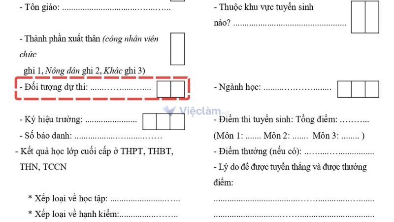 Hướng dẫn cách viết đối tượng dự thi trong sơ yếu lý lịch đối tượng dự thi trong sơ yếu lý lịch