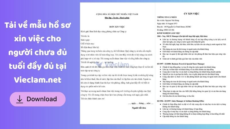 Tải về mẫu hồ sơ xin việc cho người chưa đủ tuổi tại Vieclam.net