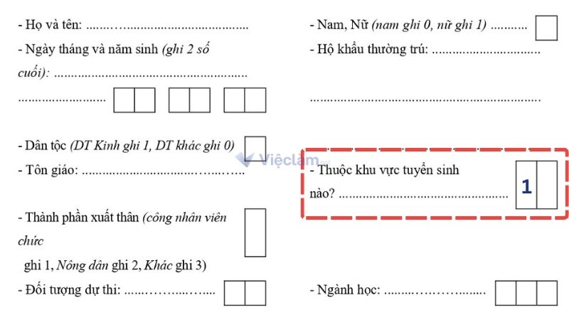 Cách viết khu vực tuyển sinh trong sơ yếu lý lịch