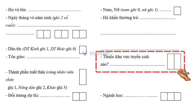 khu vực tuyển sinh ghi trong sơ yếu lý lịch