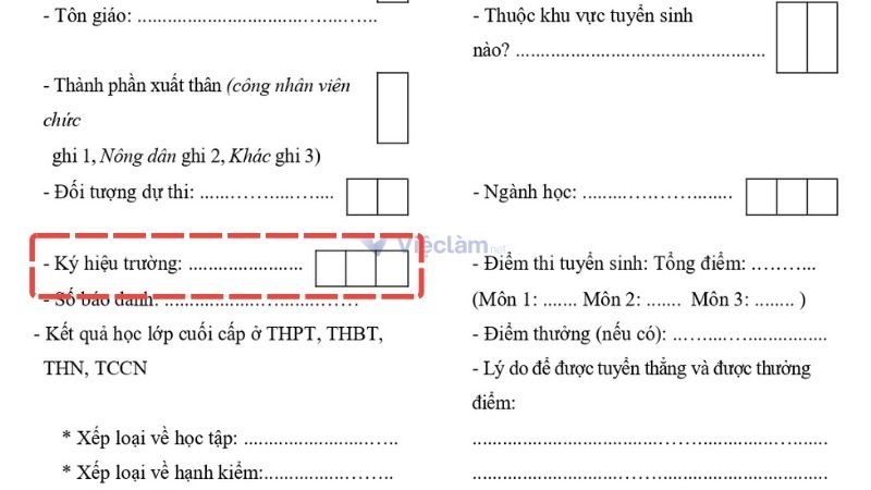 ký hiệu trường trong sơ yếu lý lịch
