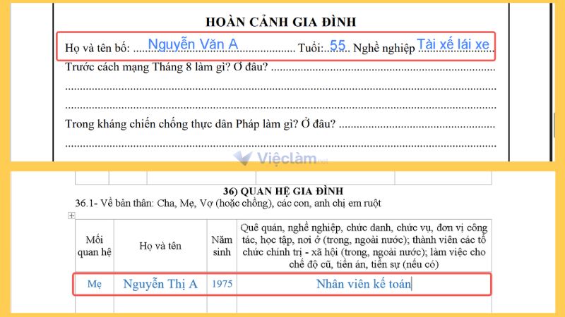 Cách ghi nghề nghiệp gia đình trong các mẫu sơ yếu lý lịch