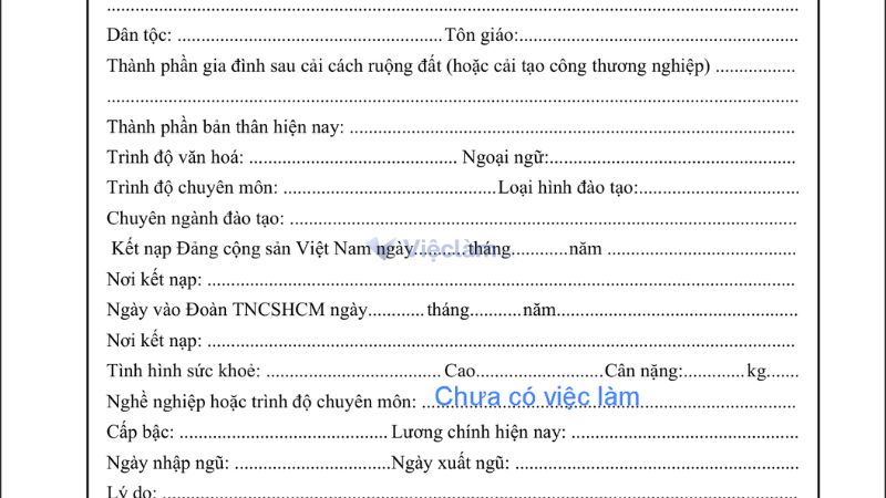 Cách ghi nghề nghiệp trong sơ yếu lý lịch cho người chưa có việc làm