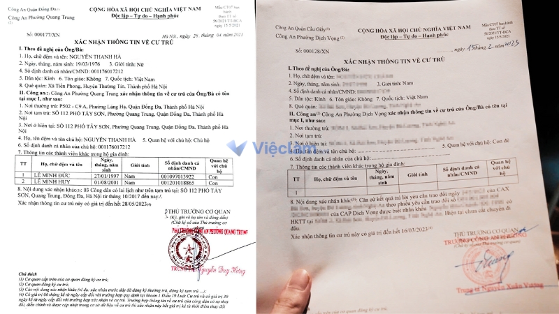 Tham khảo mẫu giấy xác nhận nơi cư trú