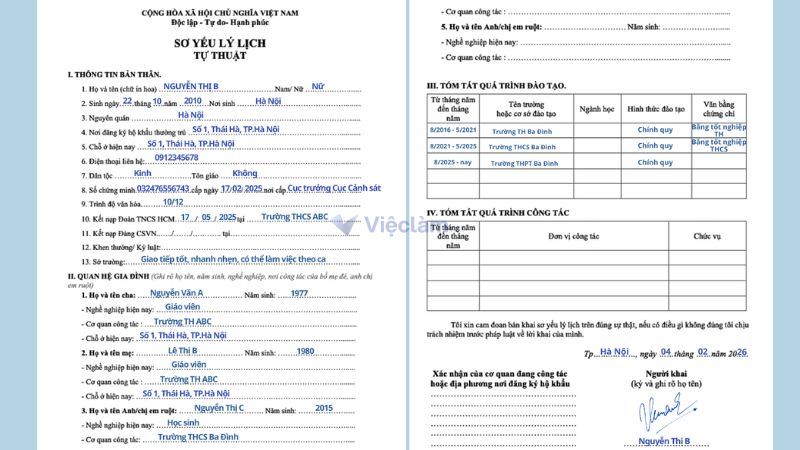 Cách viết Sơ yếu lý lịch tự thuật cho người lao động chưa đủ tuổi