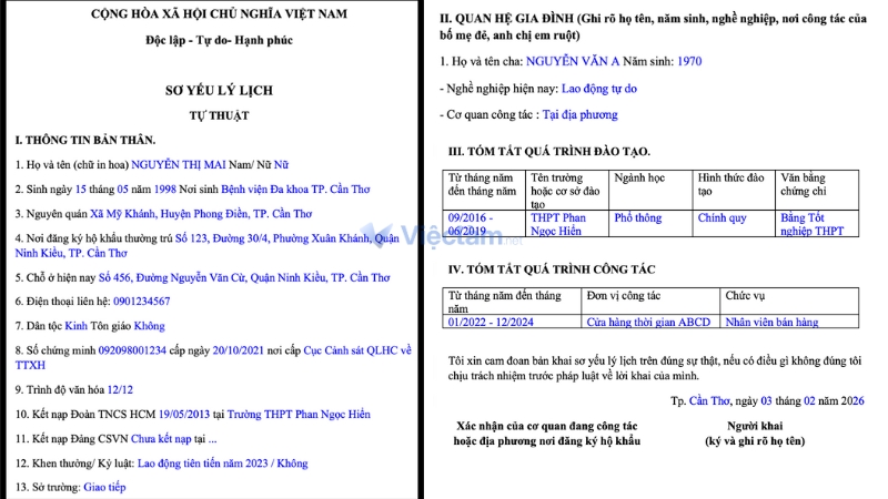 Cách điền sơ yếu lý lịch cho nhân viên bán hàng