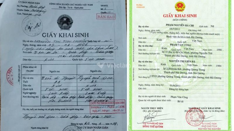 Bản sao Giấy khai sinh được công chứng