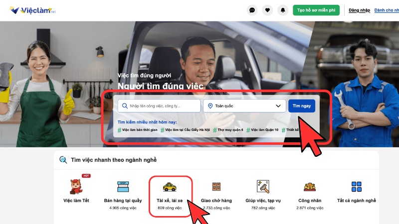 Truy cập Vieclam.net để tìm việc làm tài xế lái xe nhanh chóng và hiệu quả