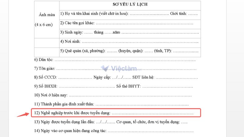 Mục nghề nghiệp trong sơ yếu lý lịch