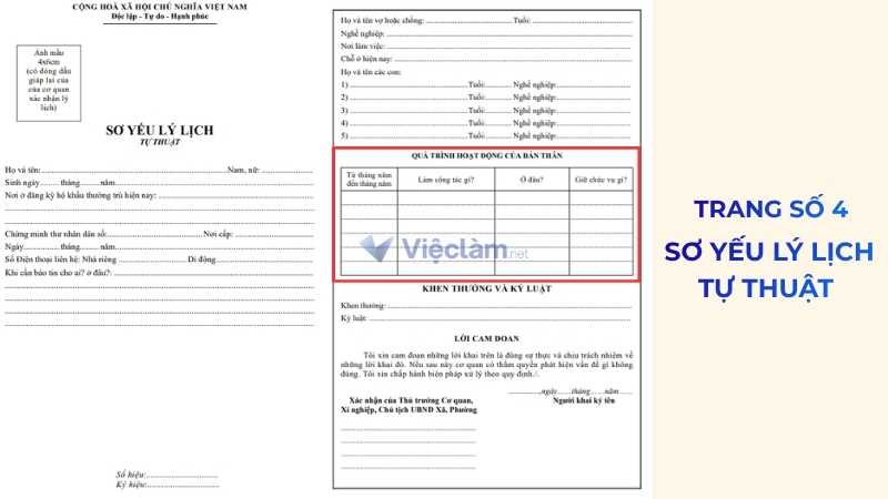 Vị trí mục quá trình bản thân trong sơ yếu lý lịch tự thuật (4 trang)