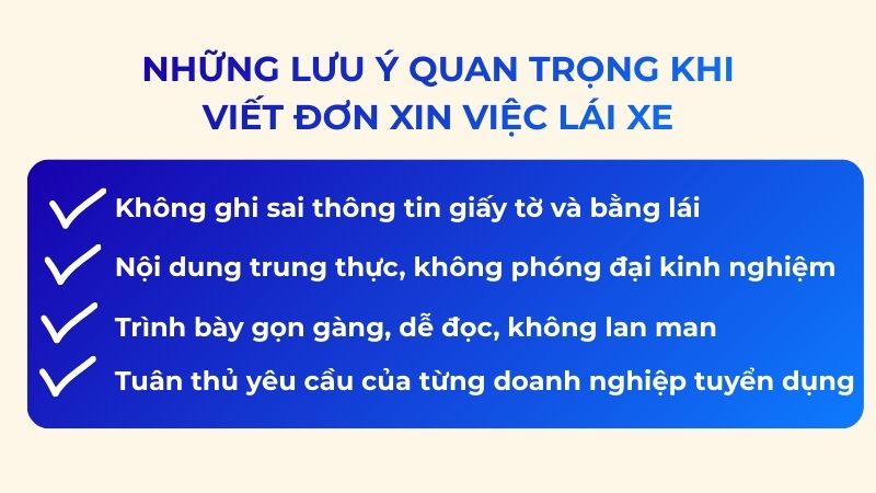 Một số lưu ý quan trọng khi viết đơn xin việc lái xe