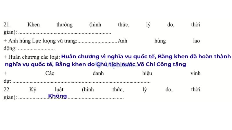 Cách điền phần khen thưởng và kỷ luật trong sơ yếu lý lịch