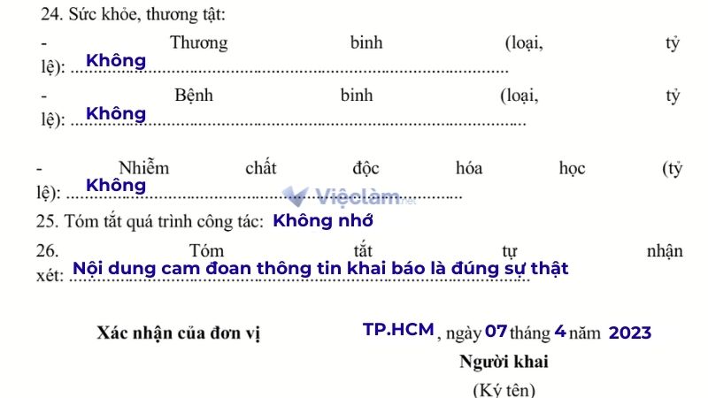 Cách điền phần cam đoan và xác nhận