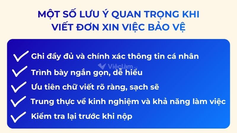Mẫu đơn xin việc bảo vệ và hướng dẫn cách ghi chi tiết Một số lưu ý quan trọng khi viết đơn xin việc bảo vệ