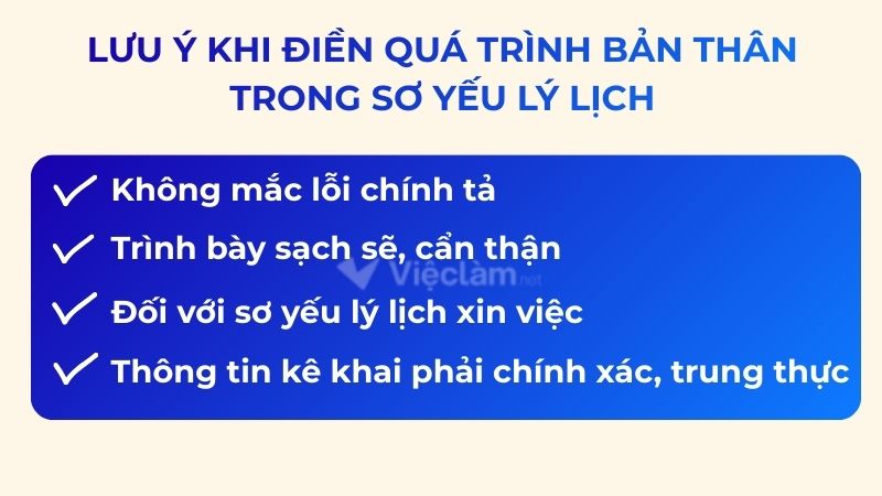 Một số lưu ý quan trọng khi điền quá trình bản thân trong sơ yếu lý lịch