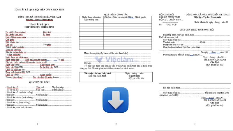 Tải mẫu sơ yếu lý lịch hội viên cựu chiến binh