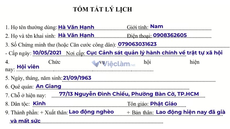 Cách điền thông tin cá nhân trong sơ yếu lý lịch