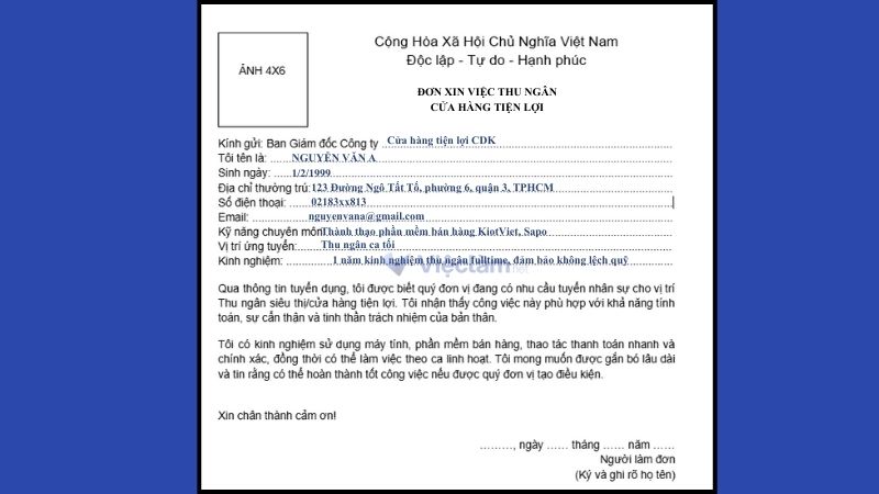 Mẫu đơn xin việc thu ngân Siêu thị/Cửa hàng tiện lợi