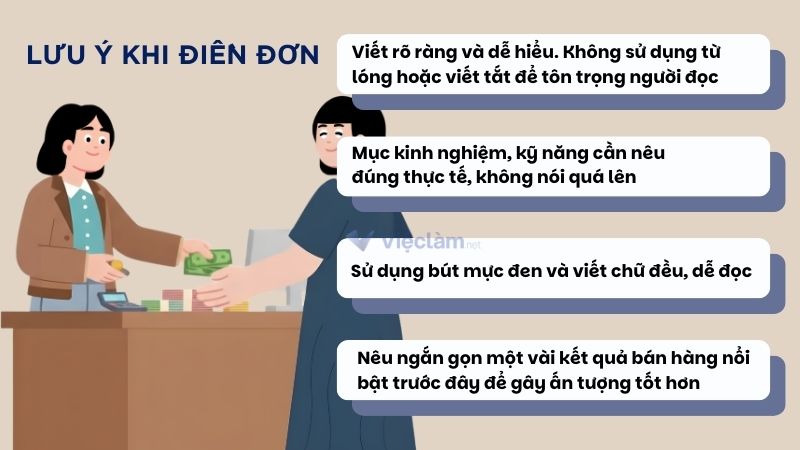 Mẫu đơn xin việc bán hàng và hướng dẫn cách điền chi tiết Một số lưu ý khi điền đơn xin việc bán hàng