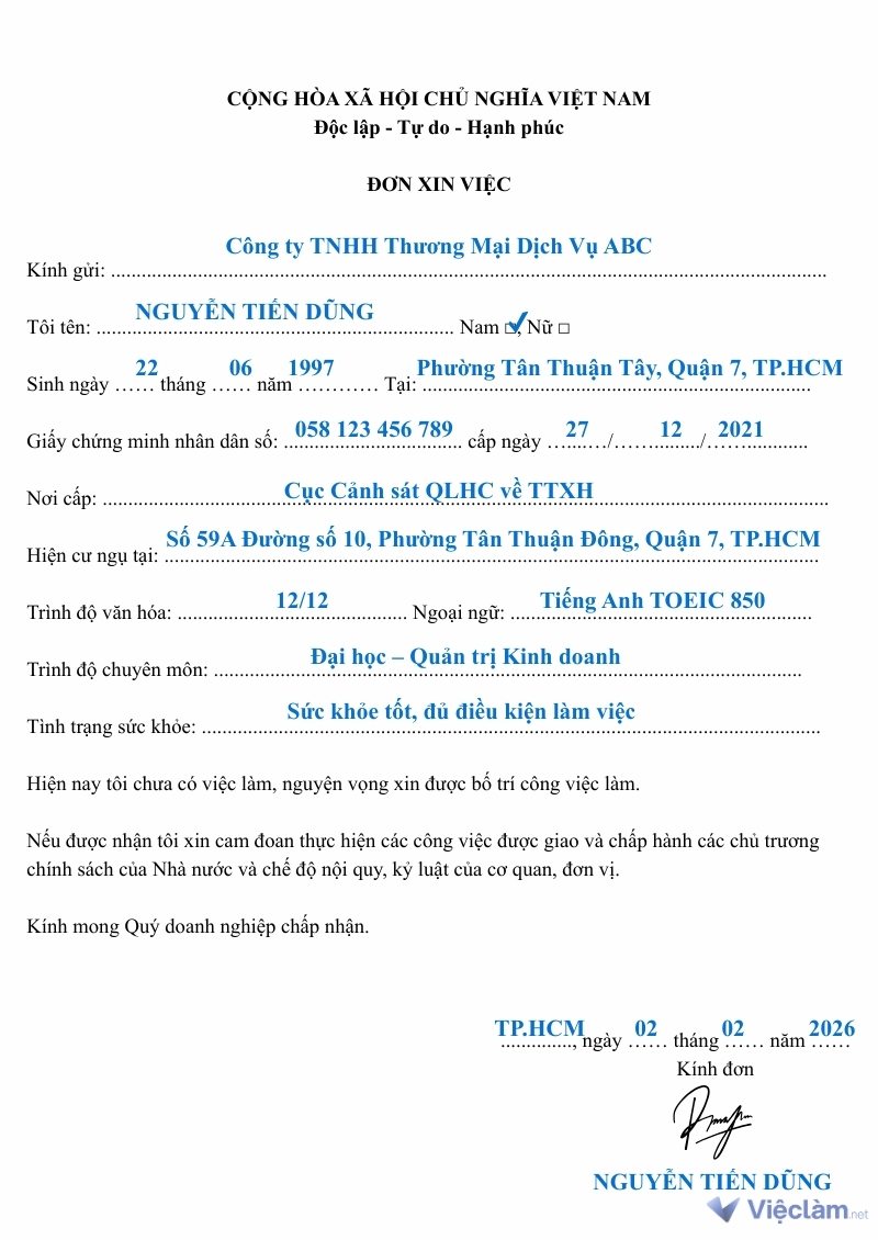 Tham khảo mẫu đơn xin việc hành chính chung