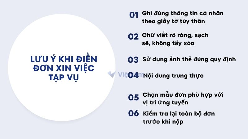 Mẫu đơn xin việc tạp vụ và hướng dẫn cách ghi chi tiết Các lưu ý khi điền đơn xin việc tạp vụ