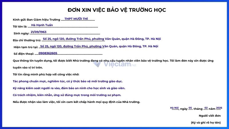Mẫu đơn xin việc bảo vệ và hướng dẫn cách ghi chi tiết Mẫu đơn xin việc bảo vệ trường học