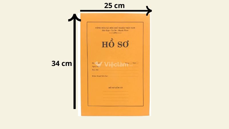 Kích thước bìa hồ sơ xin việc phổ biến là 25 × 34 cm