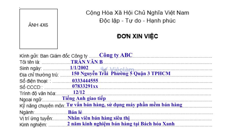 Mẫu đơn xin việc bán hàng và hướng dẫn cách điền chi tiết Cách viết đơn xin việc bán hàng