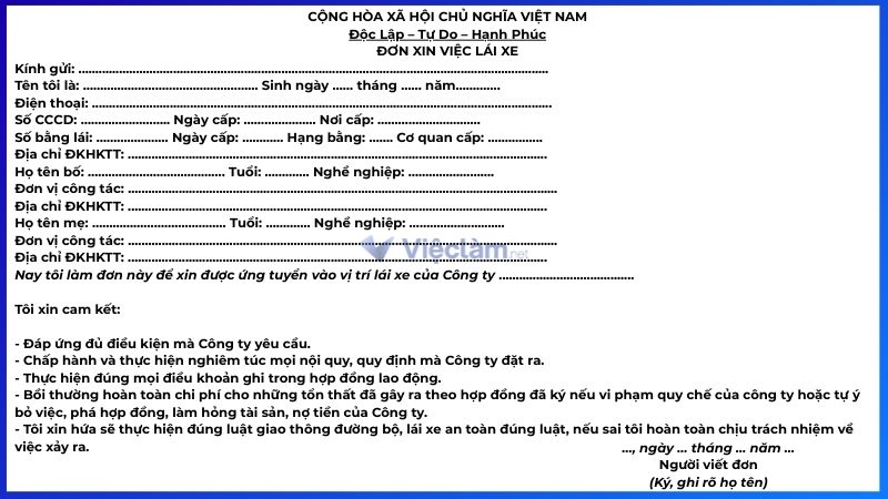 Mẫu đơn xin việc lái xe và hướng dẫn cách ghi chi tiết