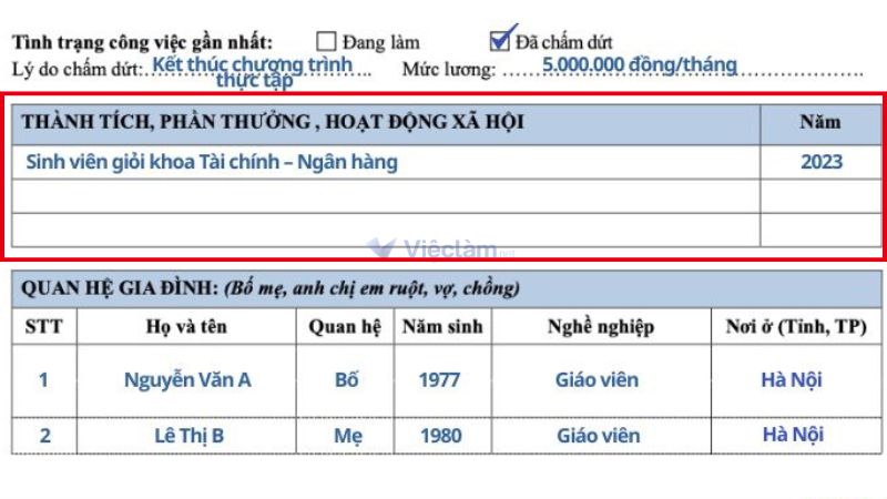 Cách ghi mục "Thành tích, phần thưởng, hoạt động xã hội" trong đơn xin việc Vietcombank