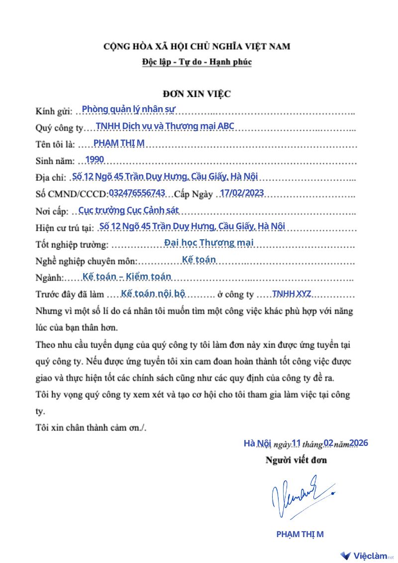 Mẫu đơn xin việc viết tay cho nhiều ngành nghề và hướng dẫn cách viết chi tiết Mẫu đơn xin việc viết tay cho nhân viên kế toán
