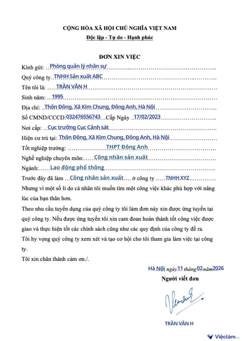 Mẫu đơn xin việc viết tay cho nhiều ngành nghề và hướng dẫn cách viết chi tiết Mẫu đơn xin việc viết tay cho công nhân