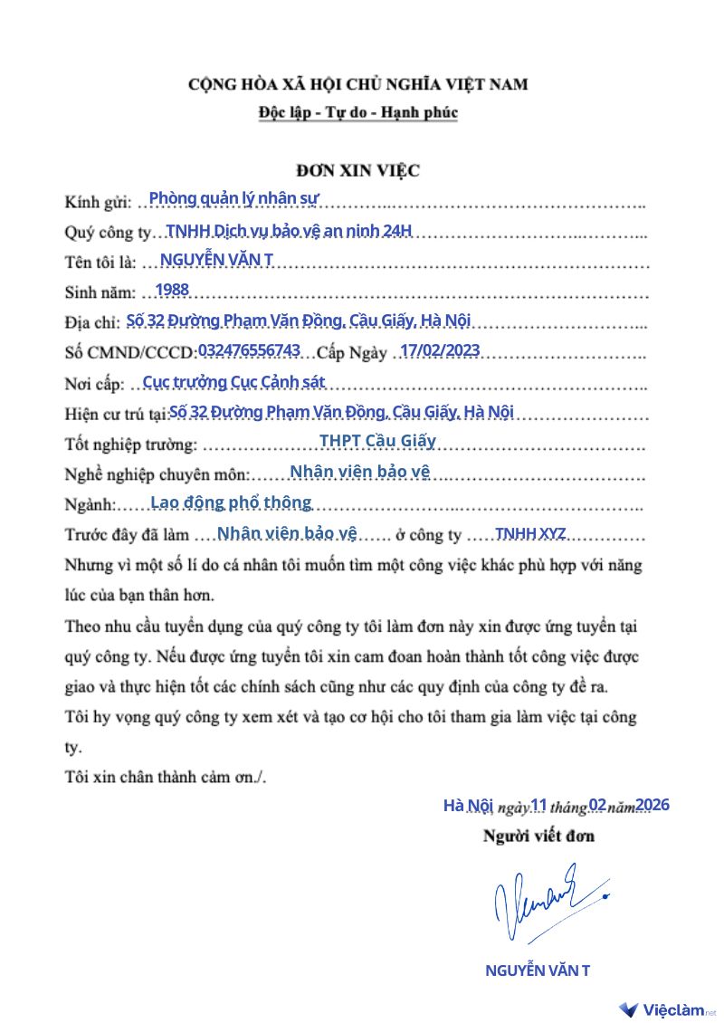 Mẫu đơn xin việc viết tay cho nhiều ngành nghề và hướng dẫn cách viết chi tiết Mẫu đơn xin việc viết tay cho bảo vệ