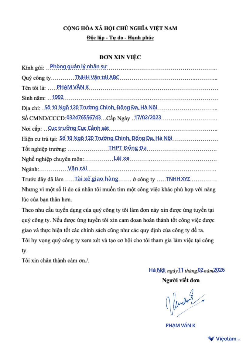 Mẫu đơn xin việc viết tay cho nhiều ngành nghề và hướng dẫn cách viết chi tiết Mẫu đơn xin việc viết tay cho lái xe
