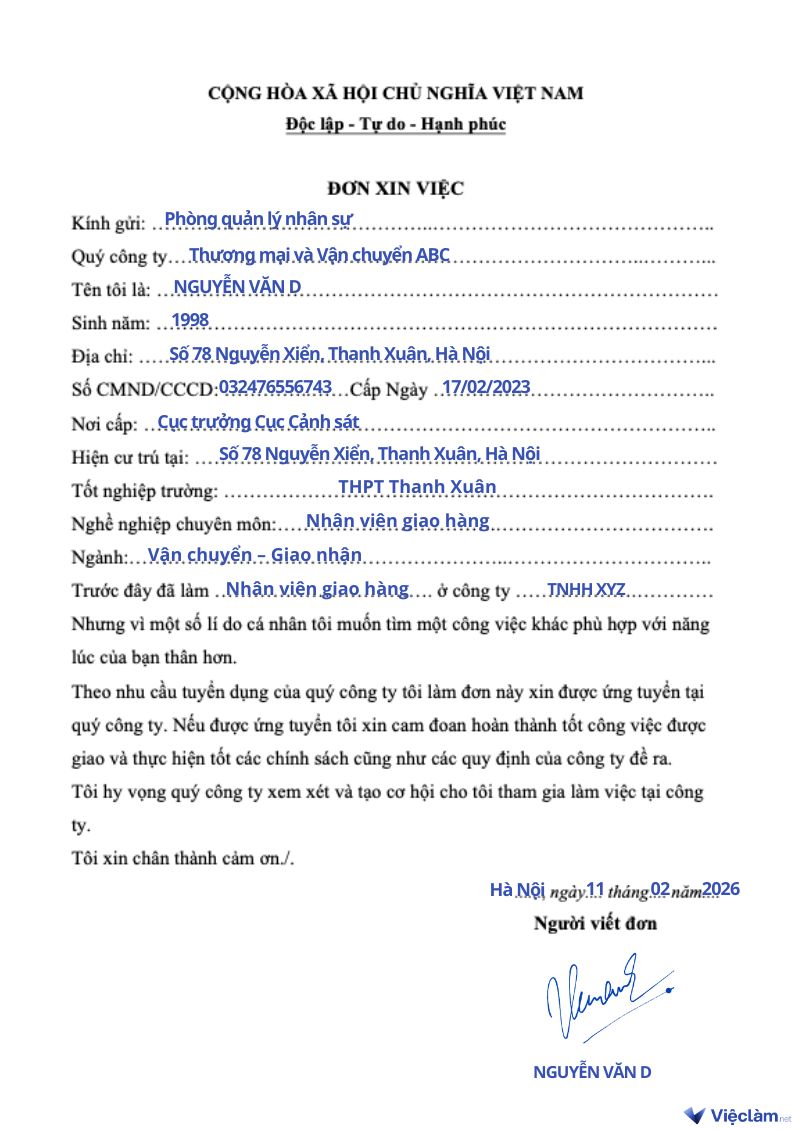 Mẫu đơn xin việc viết tay cho nhiều ngành nghề và hướng dẫn cách viết chi tiết Mẫu đơn xin việc viết tay cho nhân viên giao hàng