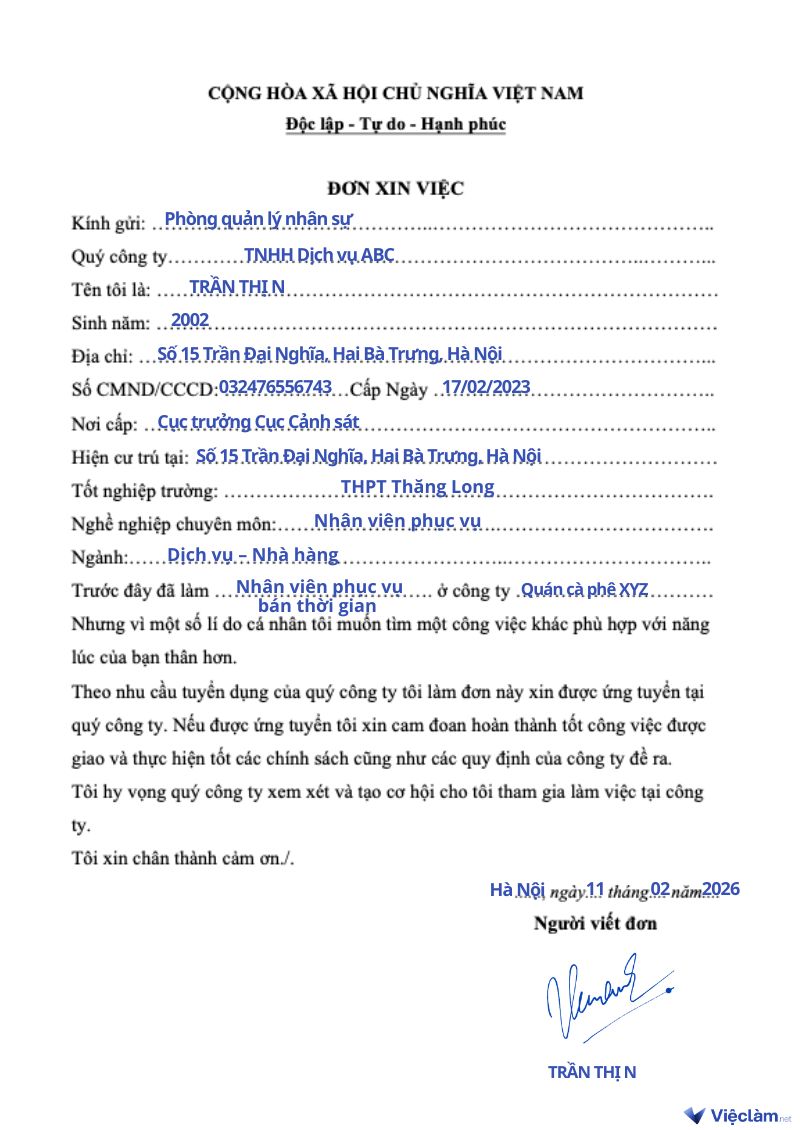 Mẫu đơn xin việc viết tay cho nhiều ngành nghề và hướng dẫn cách viết chi tiết Mẫu đơn xin việc viết tay cho nhân viên phục vụ