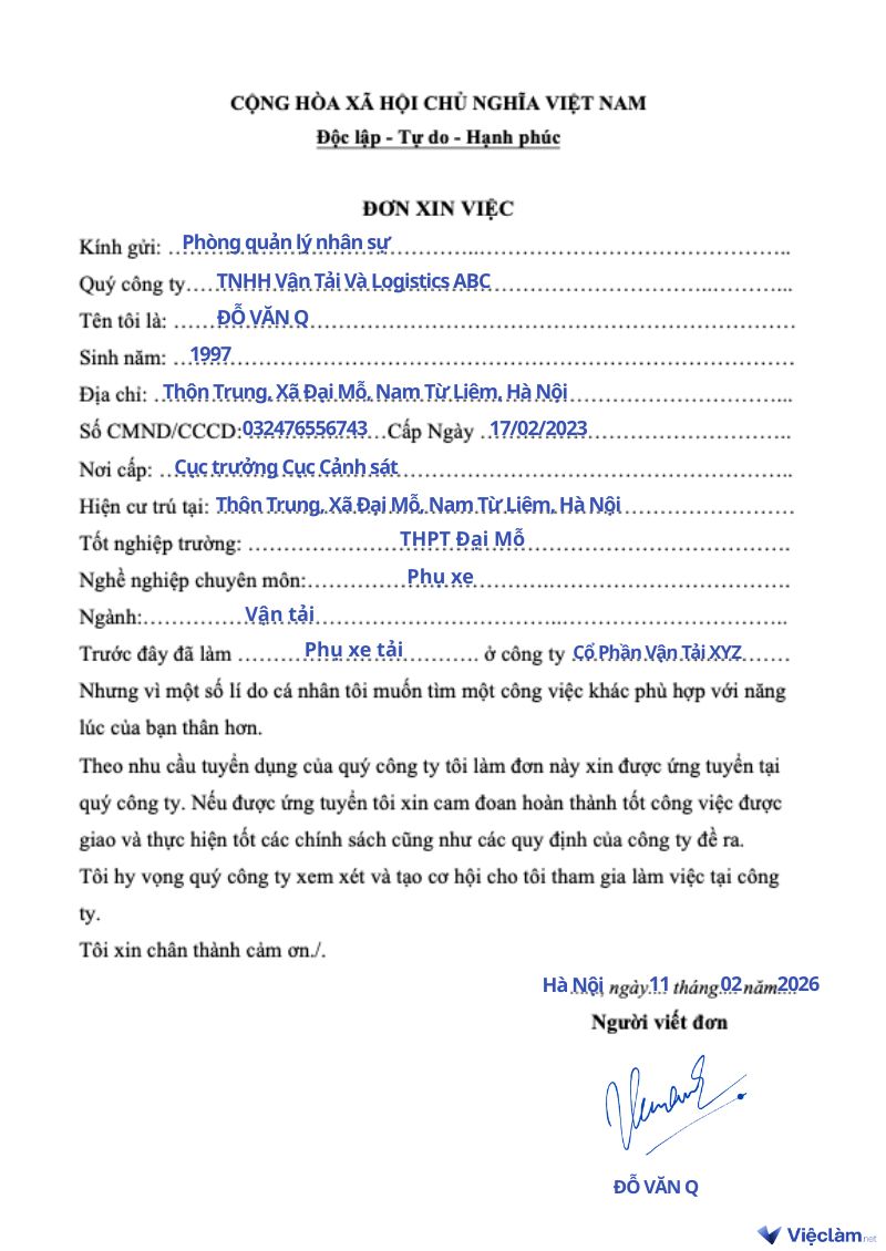 Mẫu đơn xin việc viết tay cho nhiều ngành nghề và hướng dẫn cách viết chi tiết Mẫu đơn xin việc viết tay cho phụ xe