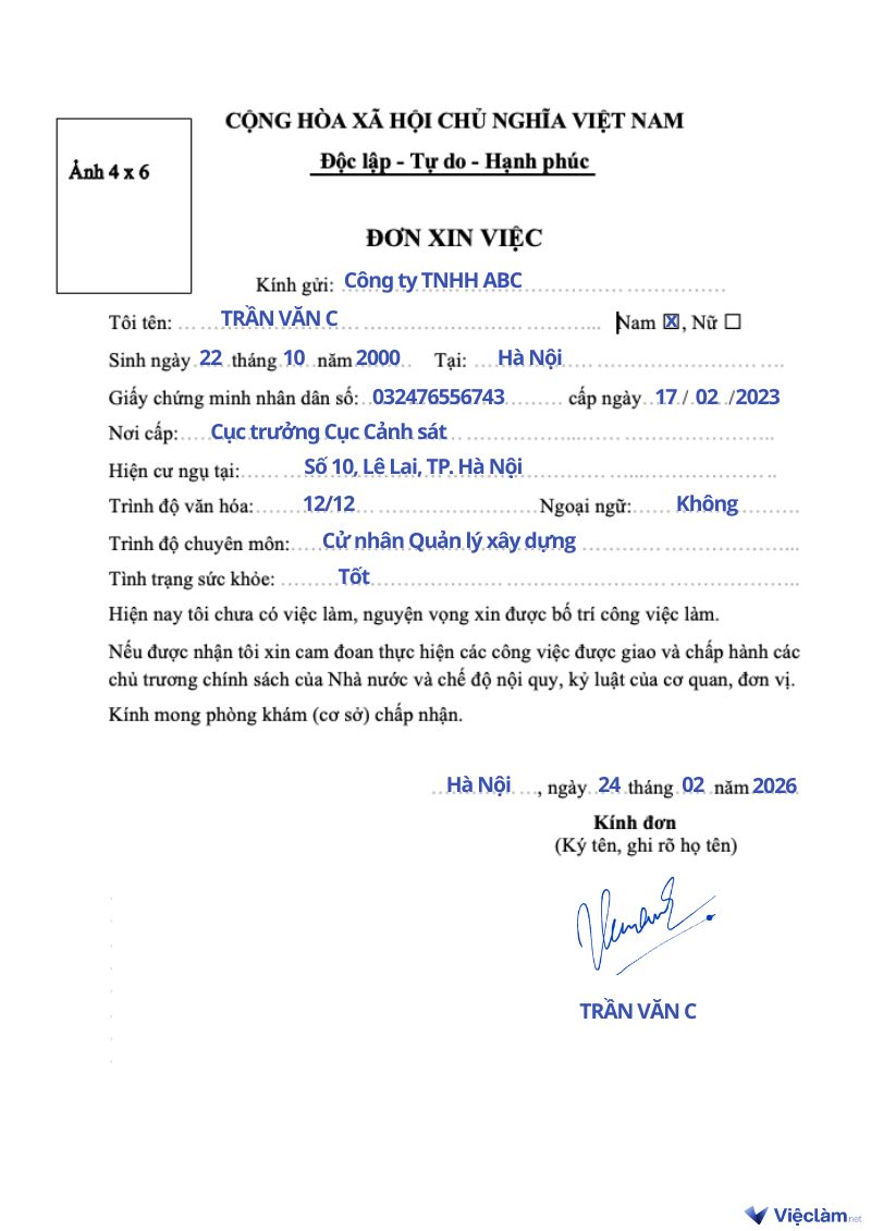 Mẫu đơn xin việc ngành xây dựng và hướng dẫn cách ghi chi tiết Mẫu đơn xin việc nhân viên giám sát công trình