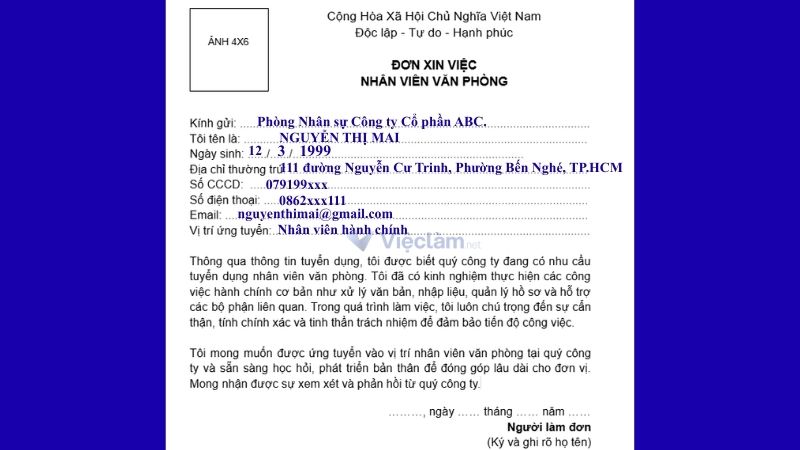 Mẫu đơn xin việc nhân viên văn phòng và hướng dẫn cách điền chi tiết Mẫu đơn xin việc nhân viên văn phòng dùng chung