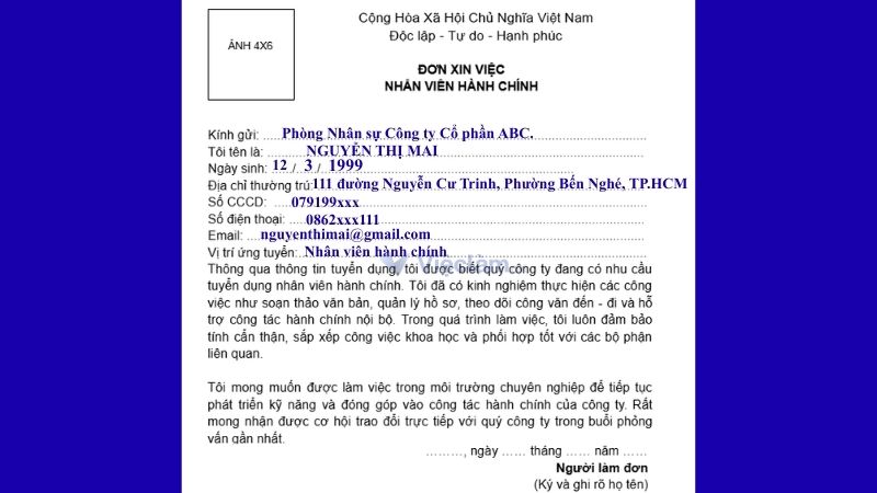Mẫu đơn xin việc nhân viên văn phòng và hướng dẫn cách điền chi tiết Mẫu đơn xin việc nhân viên Hành chính