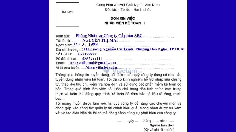 Mẫu đơn xin việc nhân viên văn phòng và hướng dẫn cách điền chi tiết Mẫu đơn xin việc nhân viên Kế toán