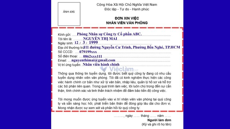 Mẫu đơn xin việc nhân viên văn phòng và hướng dẫn cách điền chi tiết Cách điền đơn xin việc văn phòng