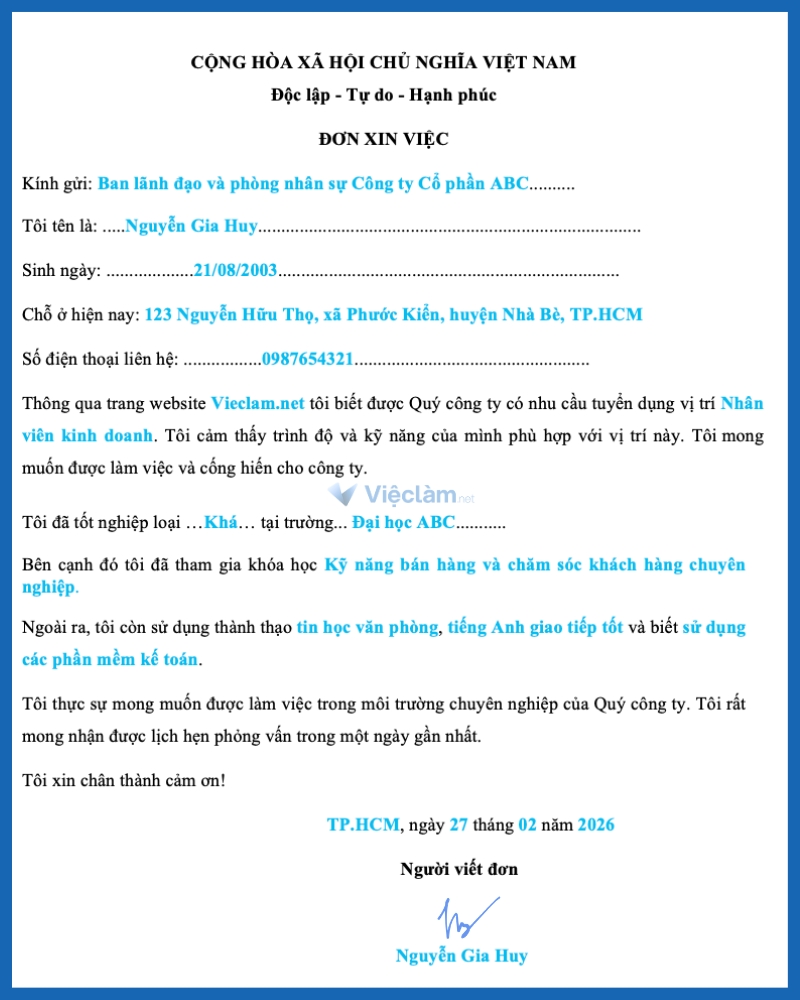 Mẫu đơn xin việc cho nhiều ngành nghề