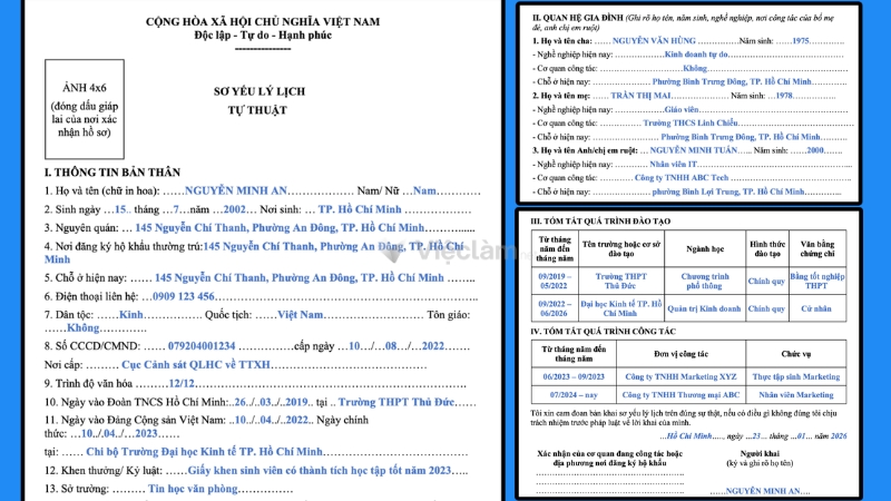 Mẫu sơ yếu lý lịch tự thuật số 1