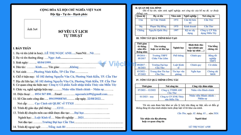 Mẫu sơ yếu lý lịch tự thuật số 3