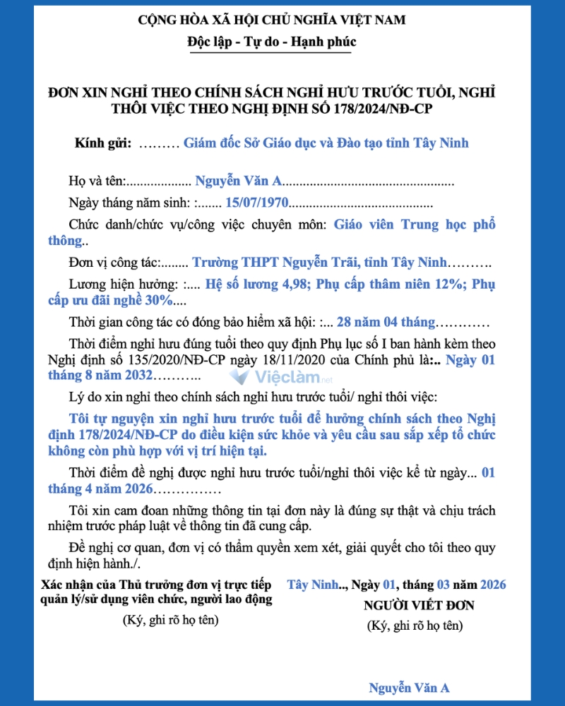 Mẫu đơn xin nghỉ việc theo nghị định 178 và hướng dẫn cách điền Hướng dẫn cách điền đơn xin nghỉ việc theo Nghị định 178
